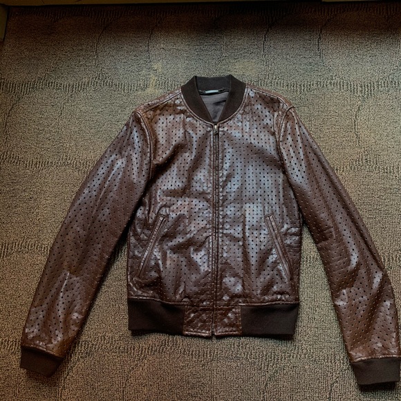 DOLCE & GABBANA - Perforated Leather Bomber jacket Brown, Small - Picture 2 of 6